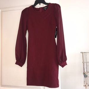 Burgundy long sleeve bodycon dress